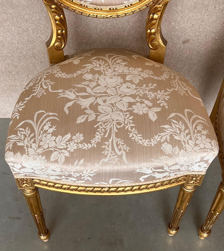 Pair of Antique French Louis XVI Style Parcel Gilt and Painted Dining Chairs For Sale 3