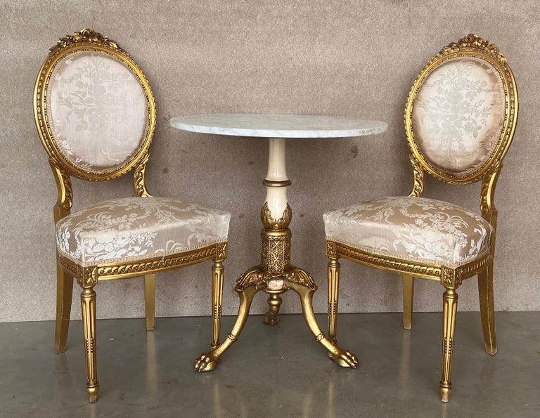 Pair of Antique French Louis XVI Style Parcel Gilt and Painted Dining Chairs For Sale 4