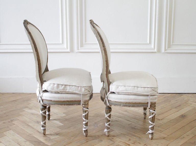 Pair Of Antique French Louis Xvi Style Side Chairs With Custom Linen Slip Covers At 1stdibs Pair Of Antique French Louis Xvi Style, Louis Xv Chair Slipcover