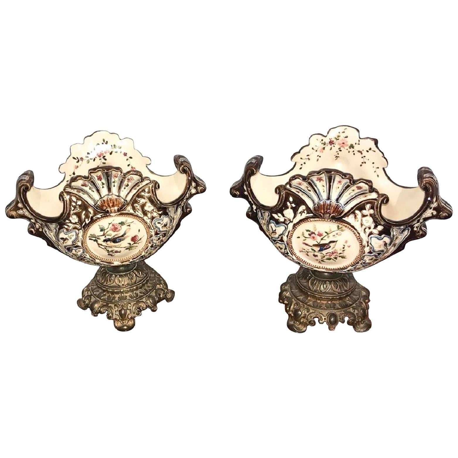 Pair of Antique French Majolica Jardineres