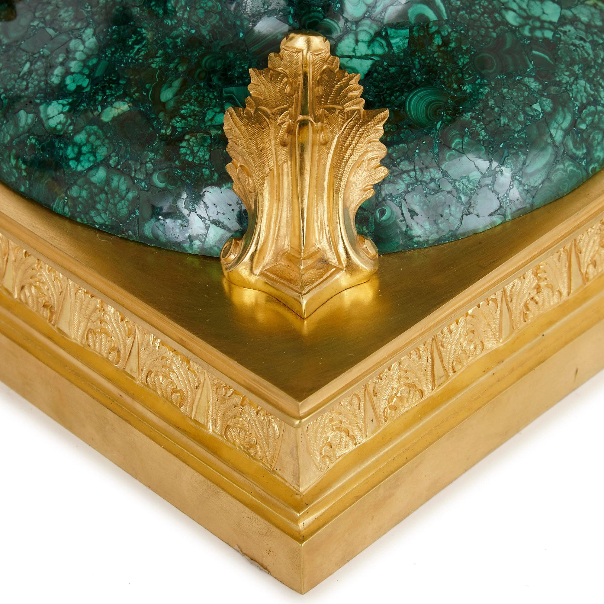 Pair of French Malachite and Gilt Bronze Vases For Sale 1