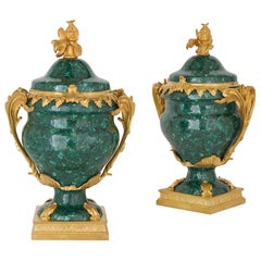 Pair of French Malachite and Gilt Bronze Vases
