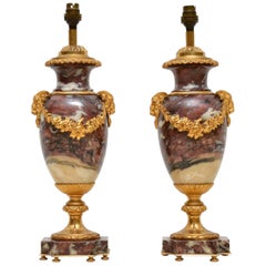 Pair of Antique French Marble and Gilt Bronze Table Lamps