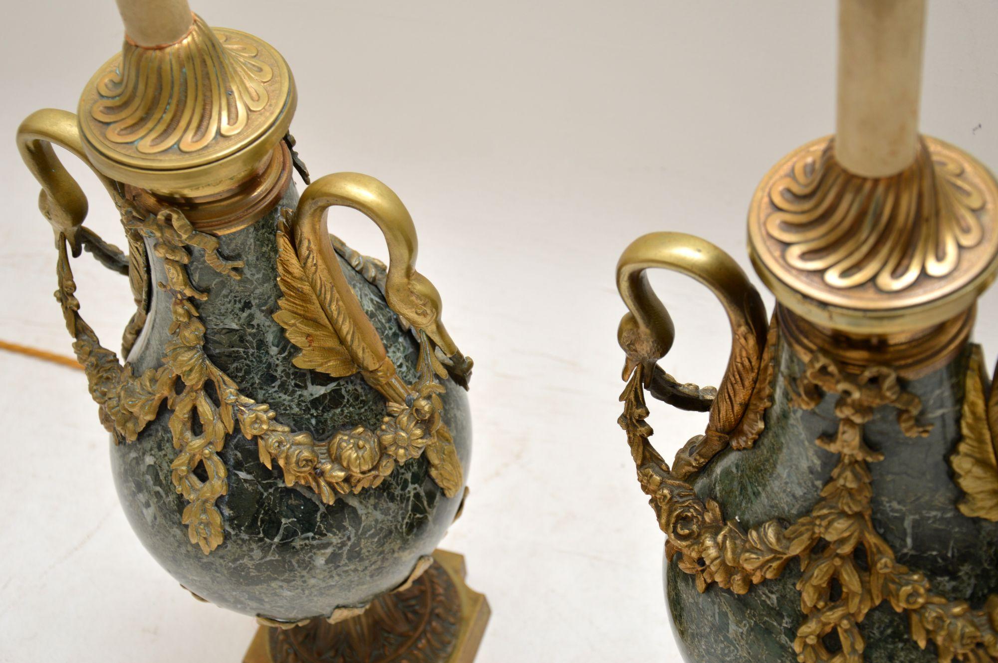 Early 20th Century Pair of Antique French Marble and Gilt Metal Table Lamps