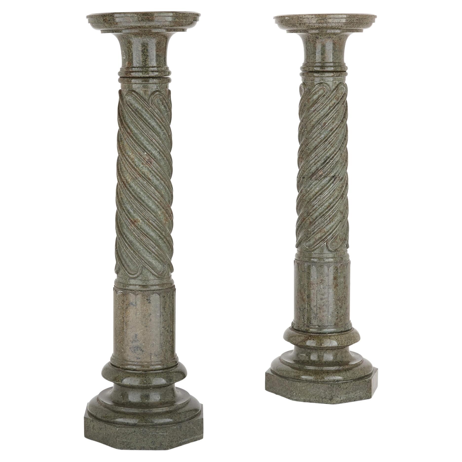 Pair of antique French marble column pedestals