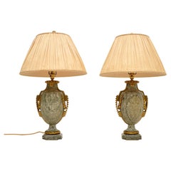 Pair of Antique French Marble & Gilt Bronze Table Lamps