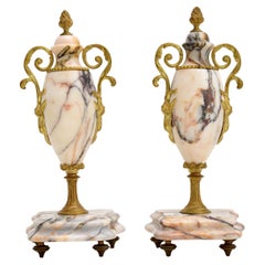 Pair of Antique French Marble & Gilt Bronze Urns