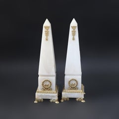 Pair of Antique French Marble Obelisks with Ormolu Mounts C1890