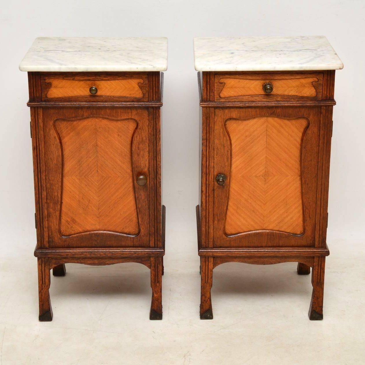 Late Victorian Pair of Antique French Marble-Top Bedside Cabinets