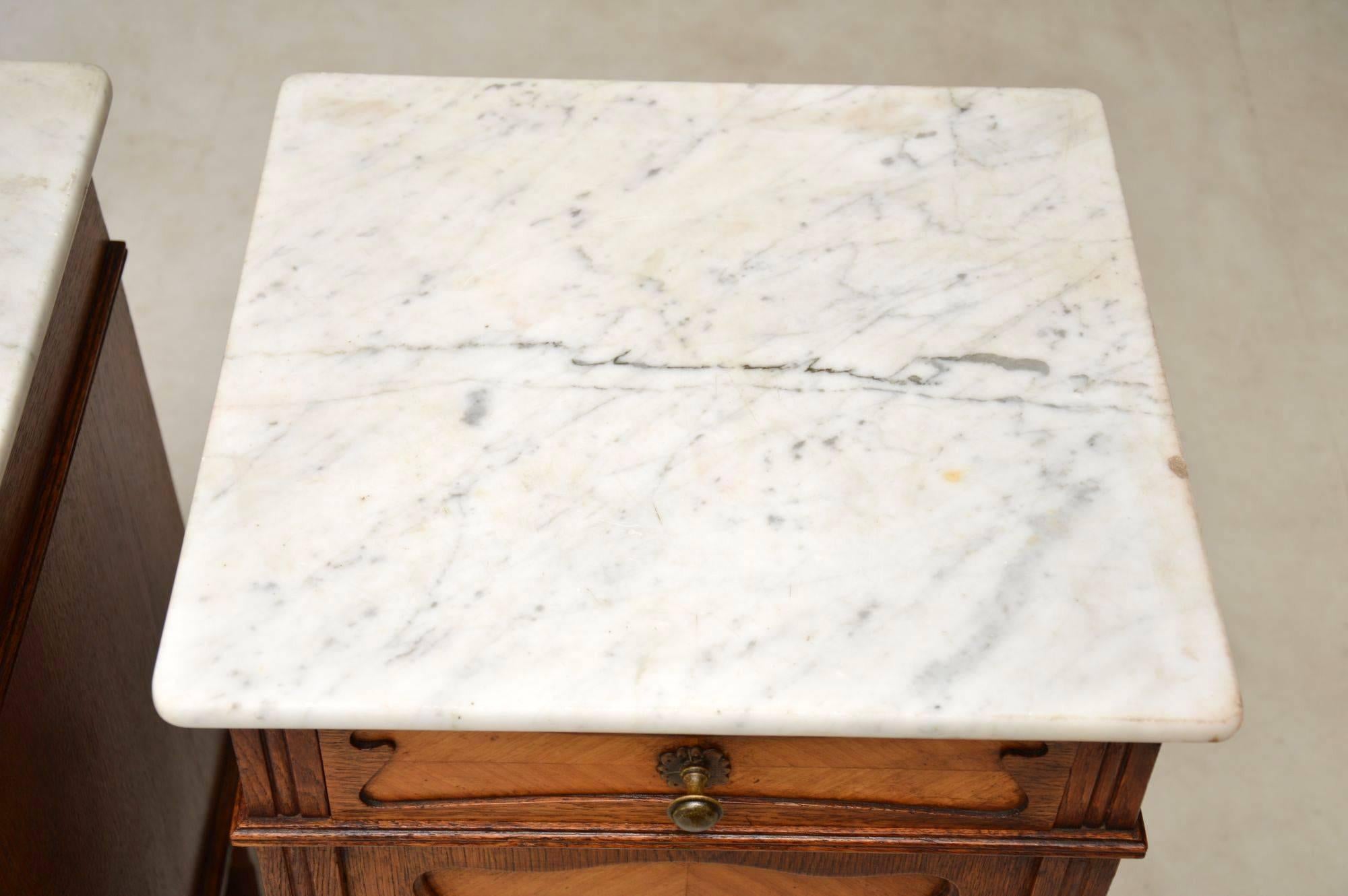 Pair of Antique French Marble-Top Bedside Cabinets 1