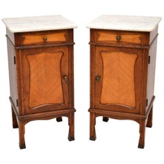 Pair of Antique French Marble-Top Bedside Cabinets