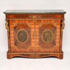 Pair of Antique French Marble-Top Gilt Bronze Mounted Cabinets