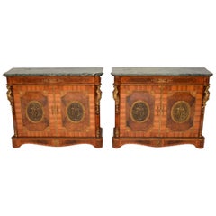 Pair of Antique French Marble-Top Gilt Bronze Mounted Cabinets Pair of Antique French Marble-Top Gilt Bronze Mounted Cabinets
