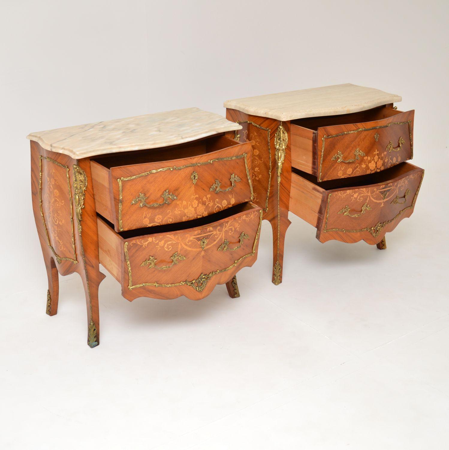 Pair of Antique French Marble Top Inlaid Marquetry Commodes 5