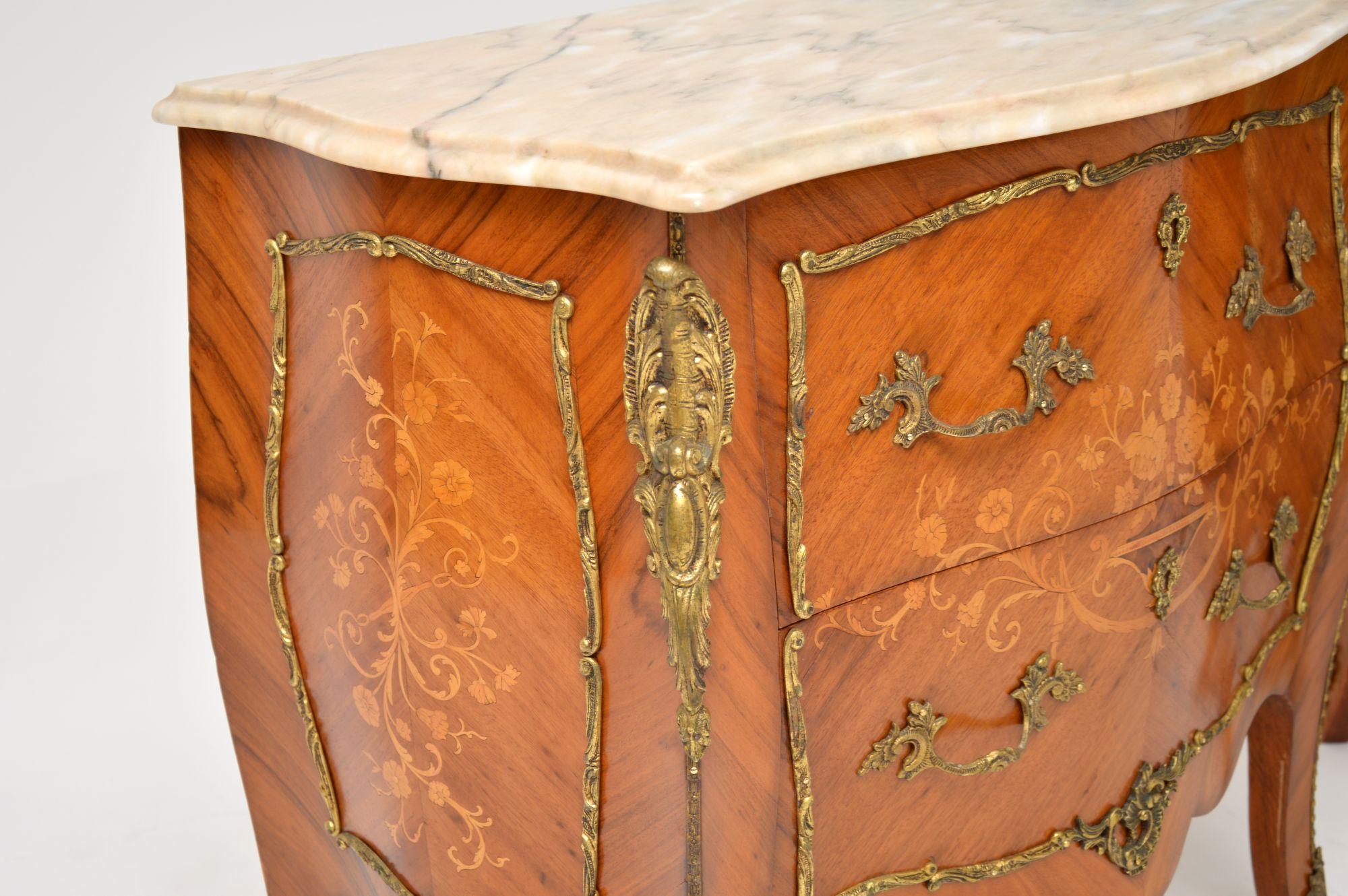 Pair of Antique French Marble Top Inlaid Marquetry Commodes 6