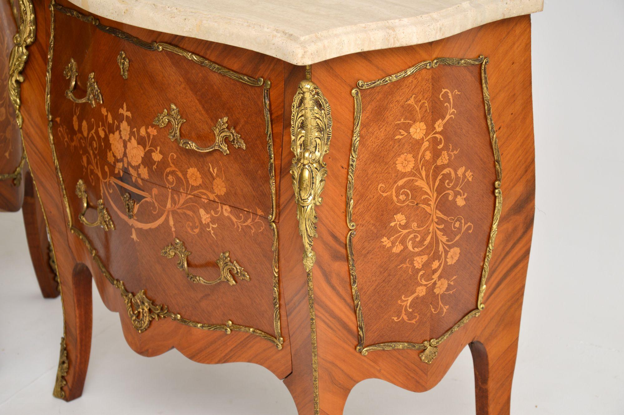 Pair of Antique French Marble Top Inlaid Marquetry Commodes 7