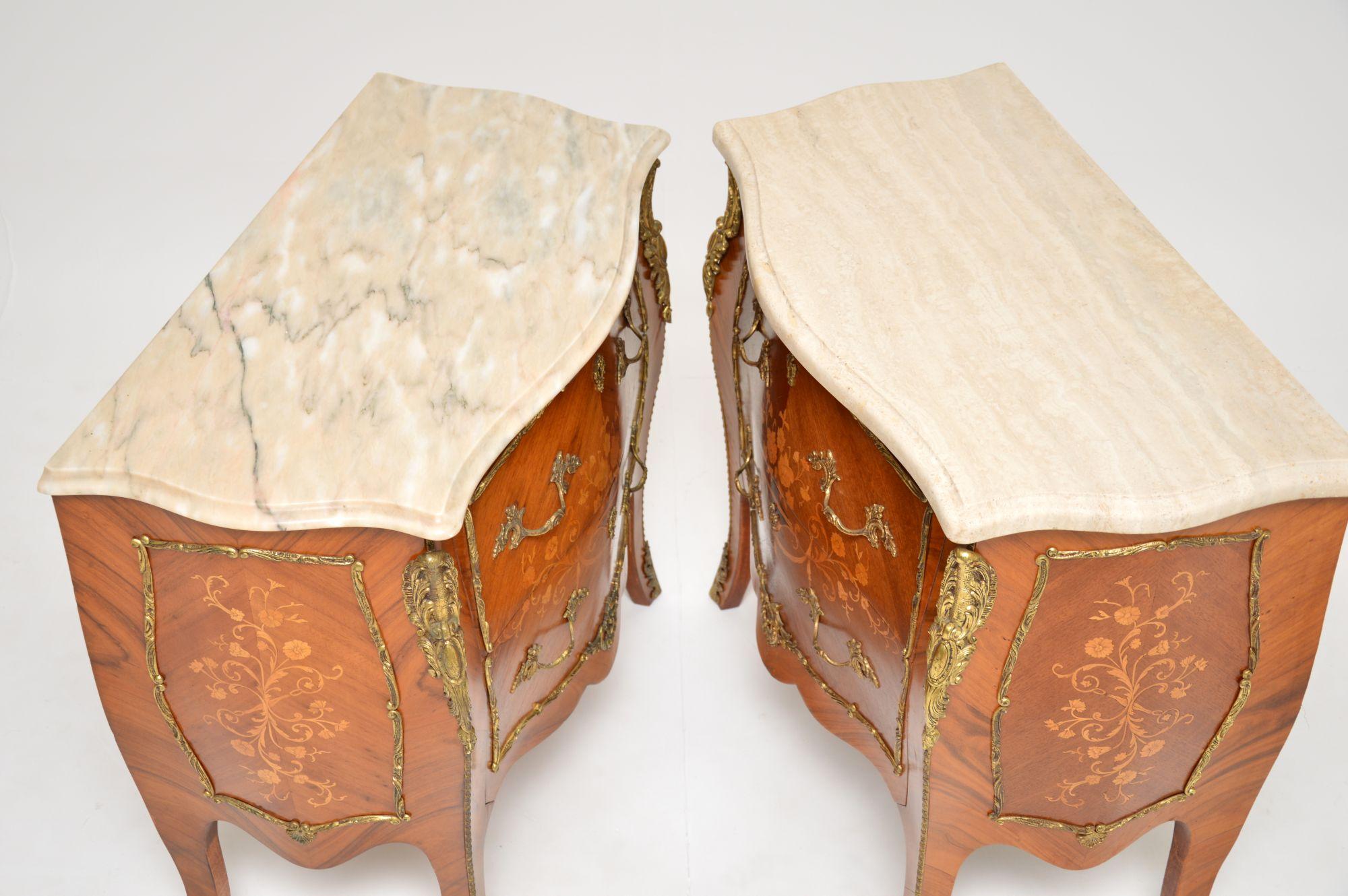 Pair of Antique French Marble Top Inlaid Marquetry Commodes 8
