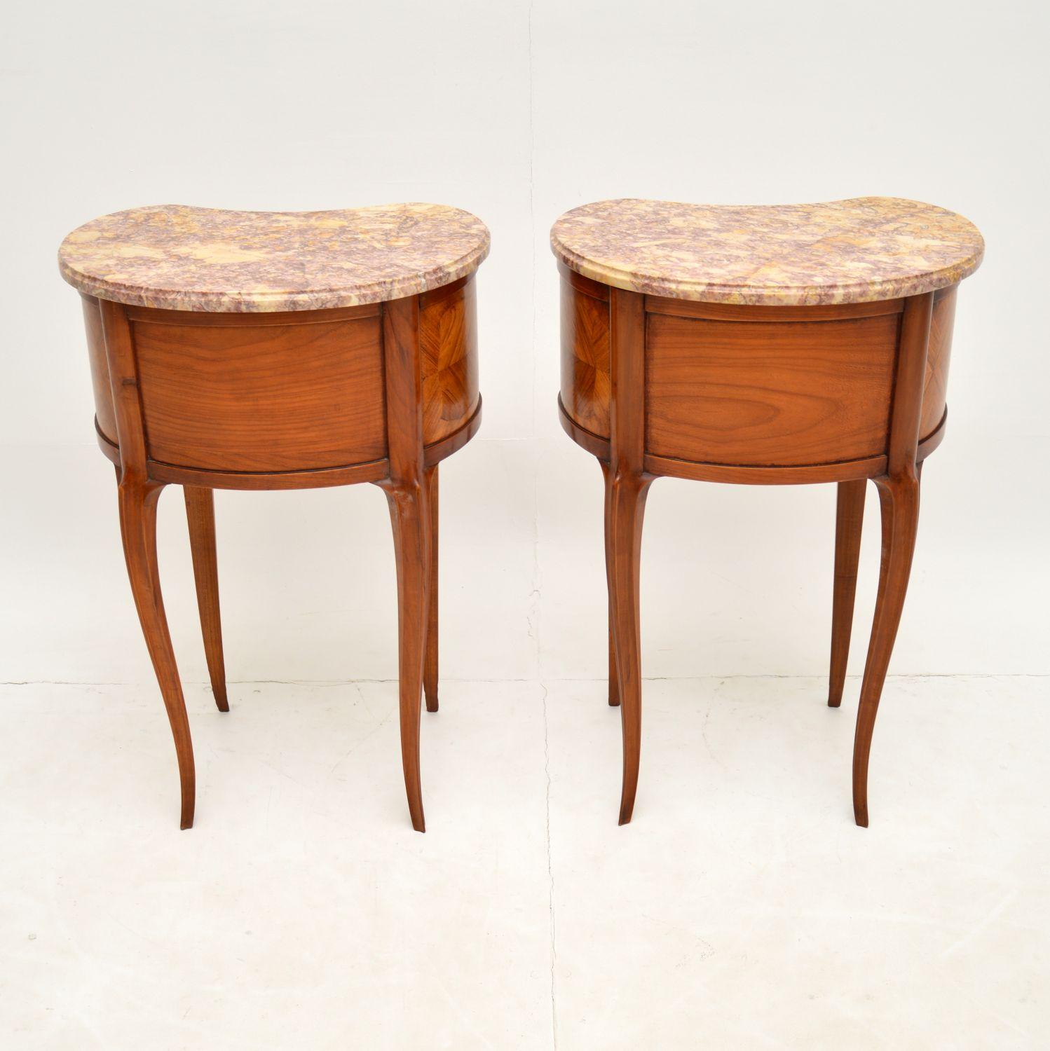 Pair of Antique French Marble Top Kidney Bedside Tables 6