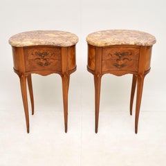 Pair of Antique French Marble Top Kidney Bedside Tables