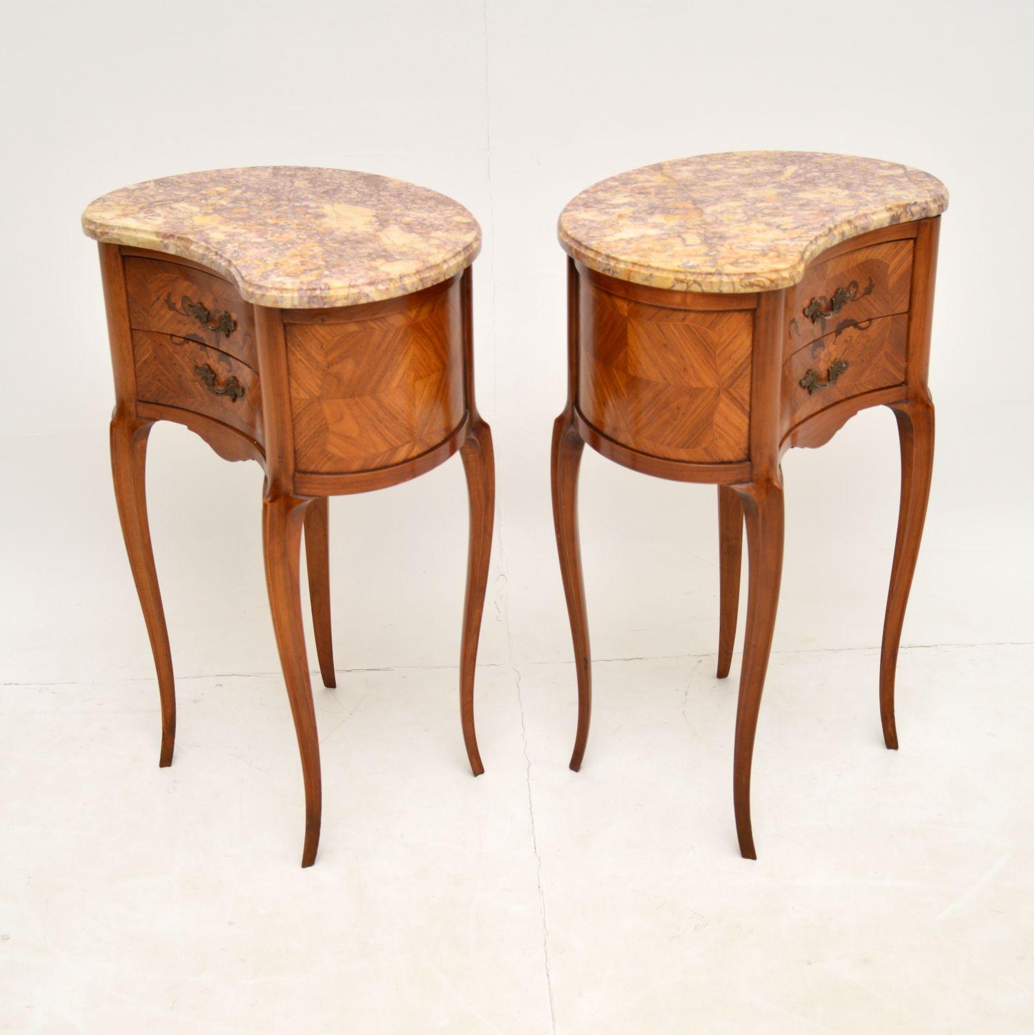 Pair of Antique French Marble Top Kidney Bedside Tables 4