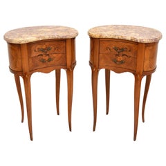 Pair of Antique French Marble Top Kidney Bedside Tables