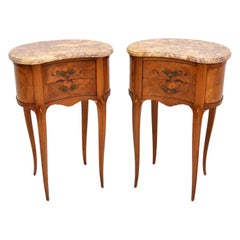 Pair of Antique French Marble Top Kidney Bedside Tables