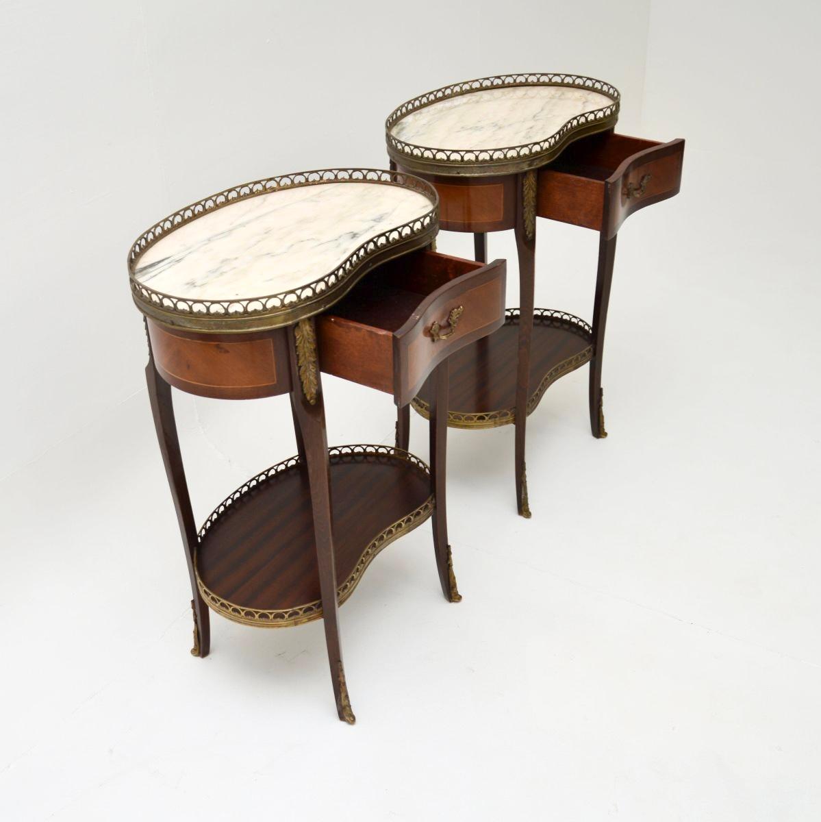 Louis XV Pair of Antique French Marble Top Kidney Shaped Side Tables For Sale