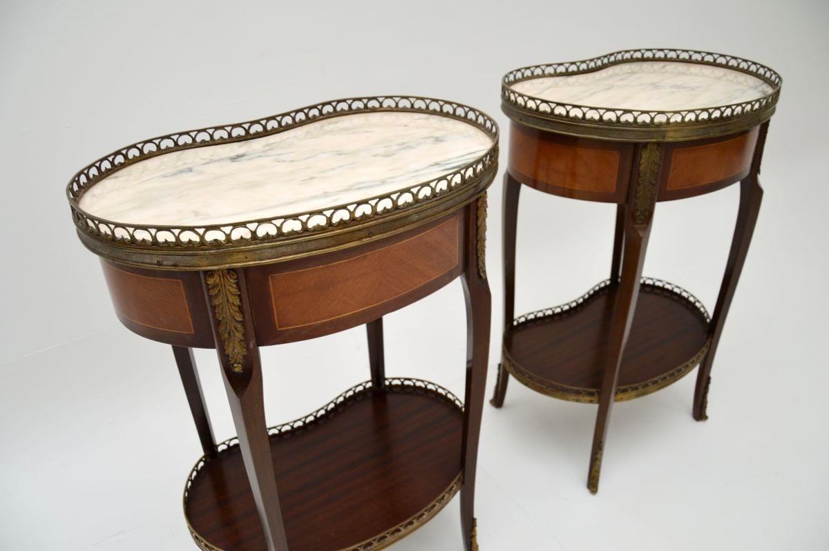 Bronze Pair of Antique French Marble Top Kidney Shaped Side Tables For Sale