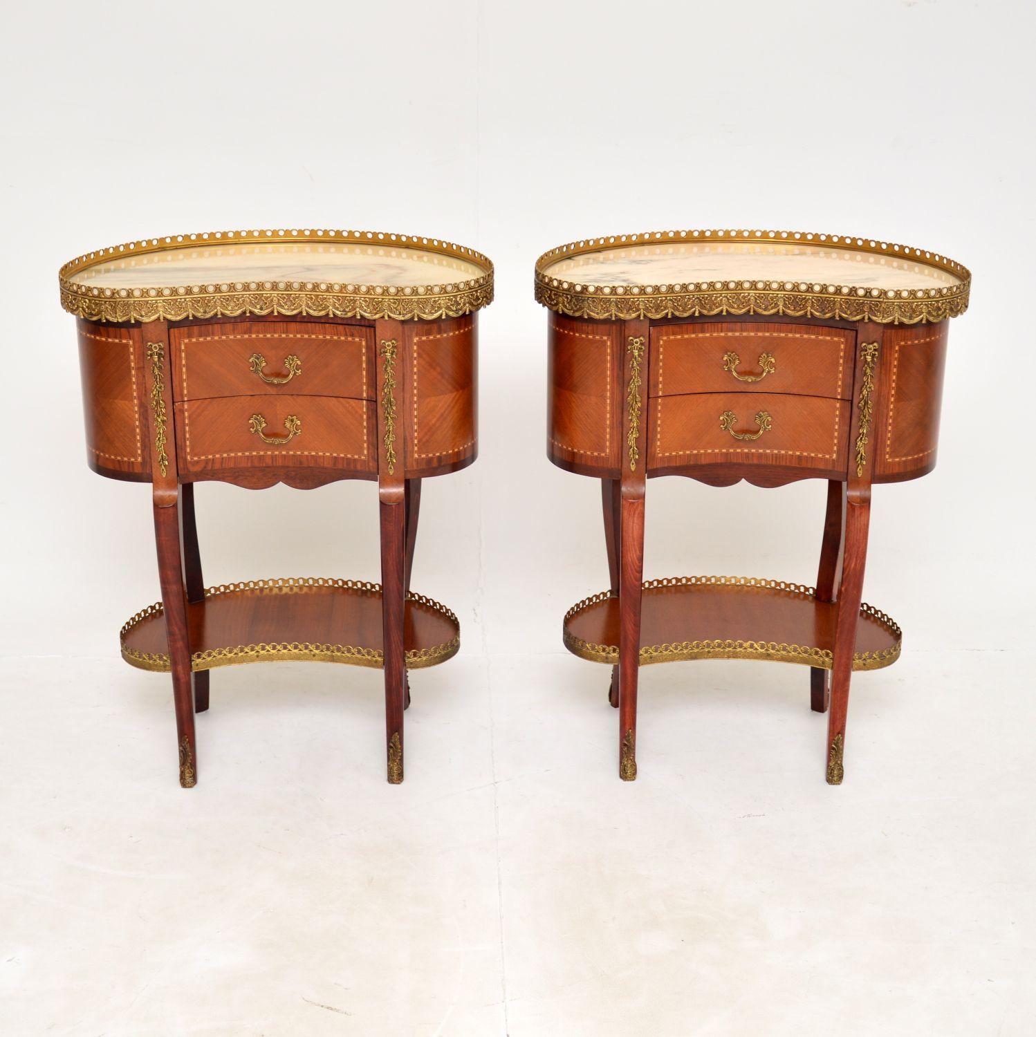 Louis XV Pair of Antique French Marble Top Kidney Side Tables