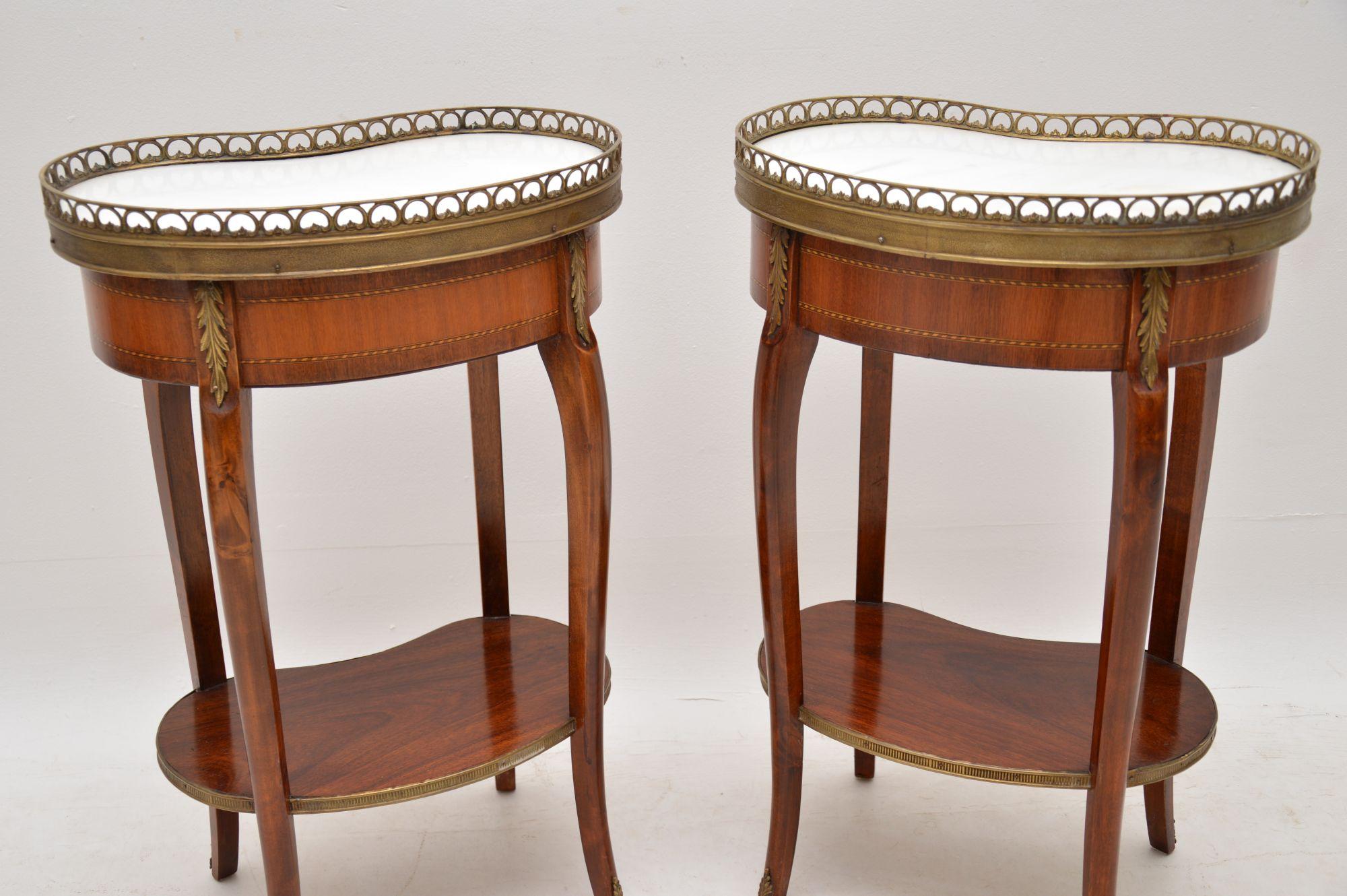 Louis XV Pair of Antique French Marble-Top Kidney Side Tables