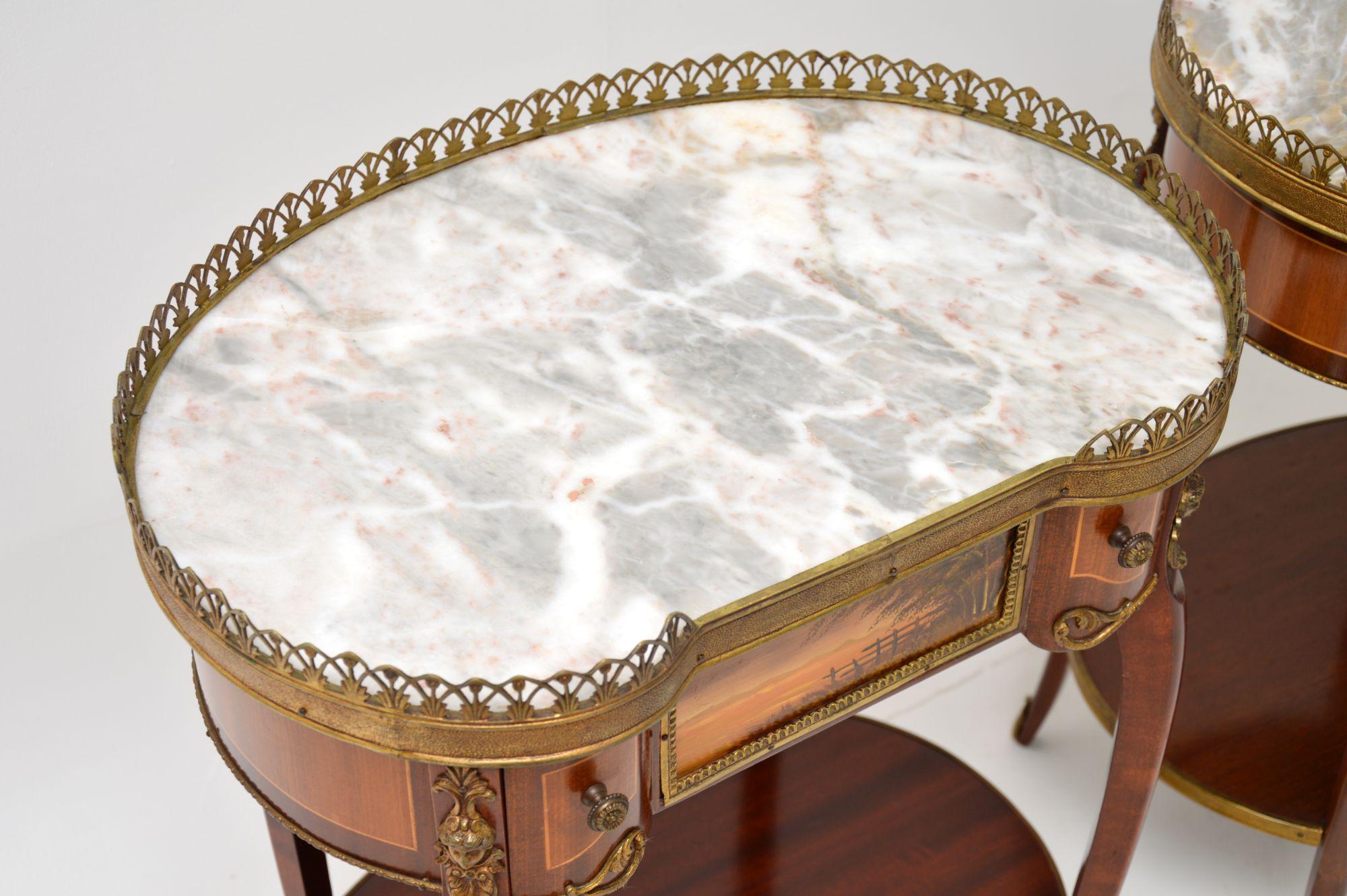 20th Century Pair of Antique French Marble Top Kidney Side Tables