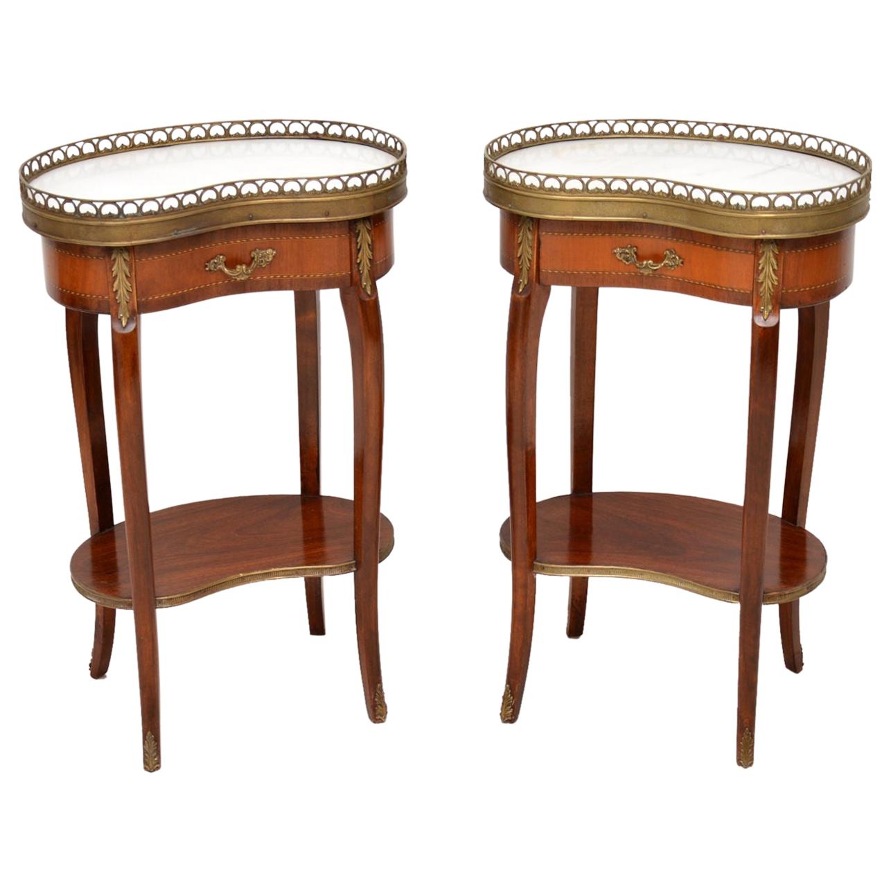 Pair of Antique French Marble-Top Kidney Side Tables