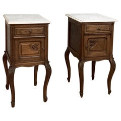 Pair of Antique French Marble-Top Nightstands