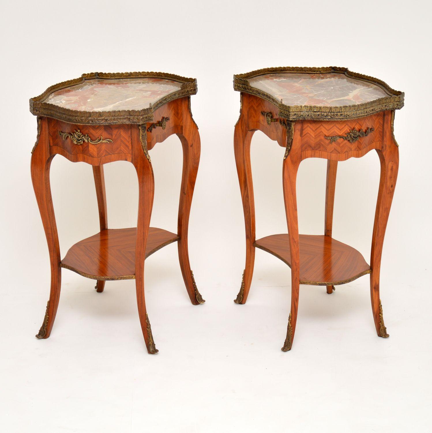 Louis XV Pair of Antique French Marble-Top Side Tables