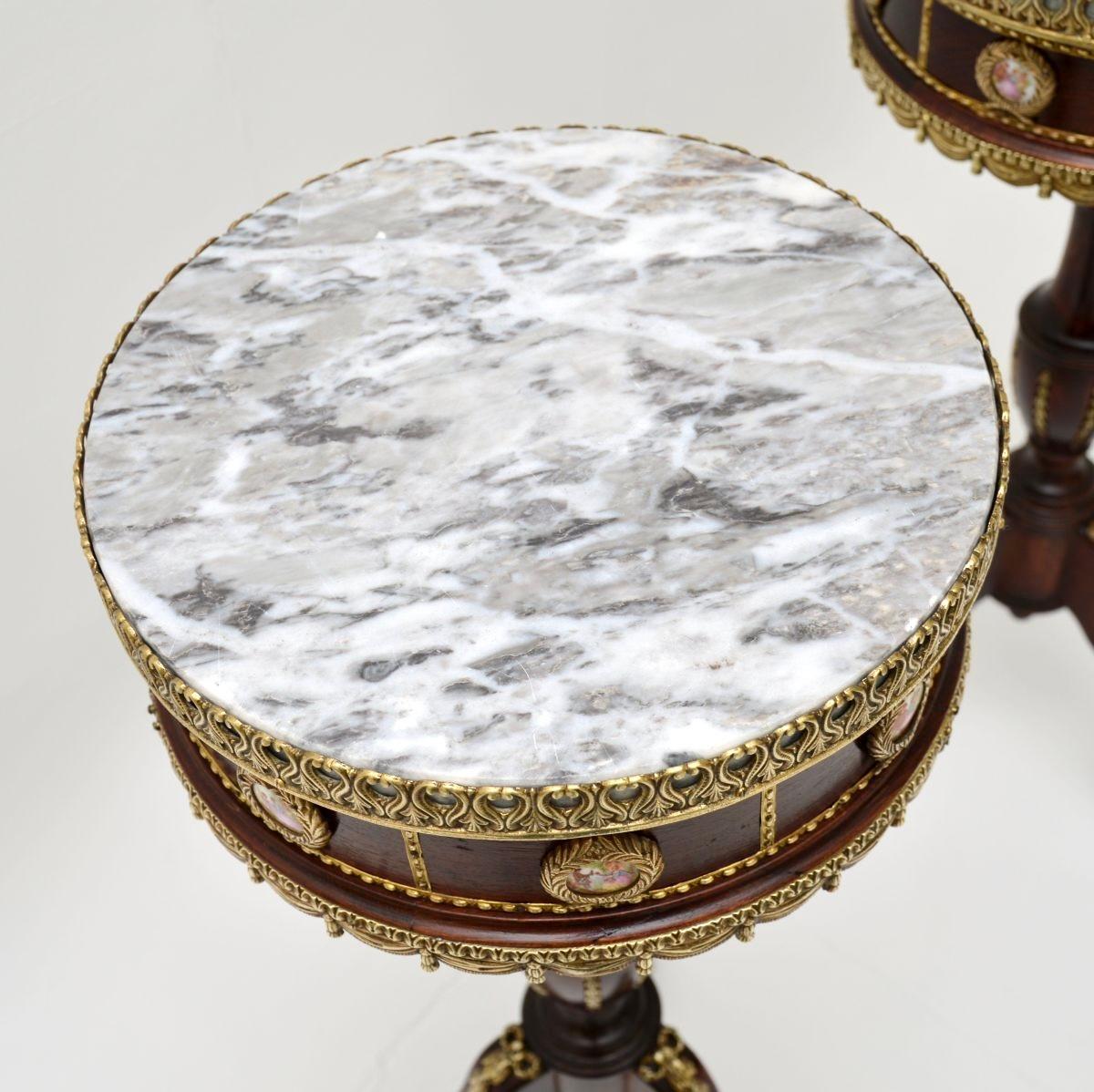 Louis XV Pair of Antique French Marble Top Side Tables