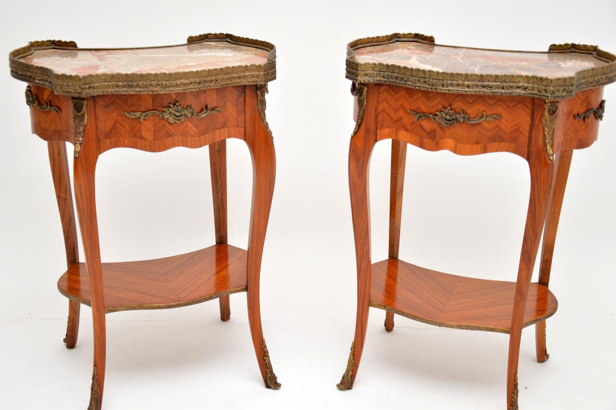 Mid-20th Century Pair of Antique French Marble-Top Side Tables