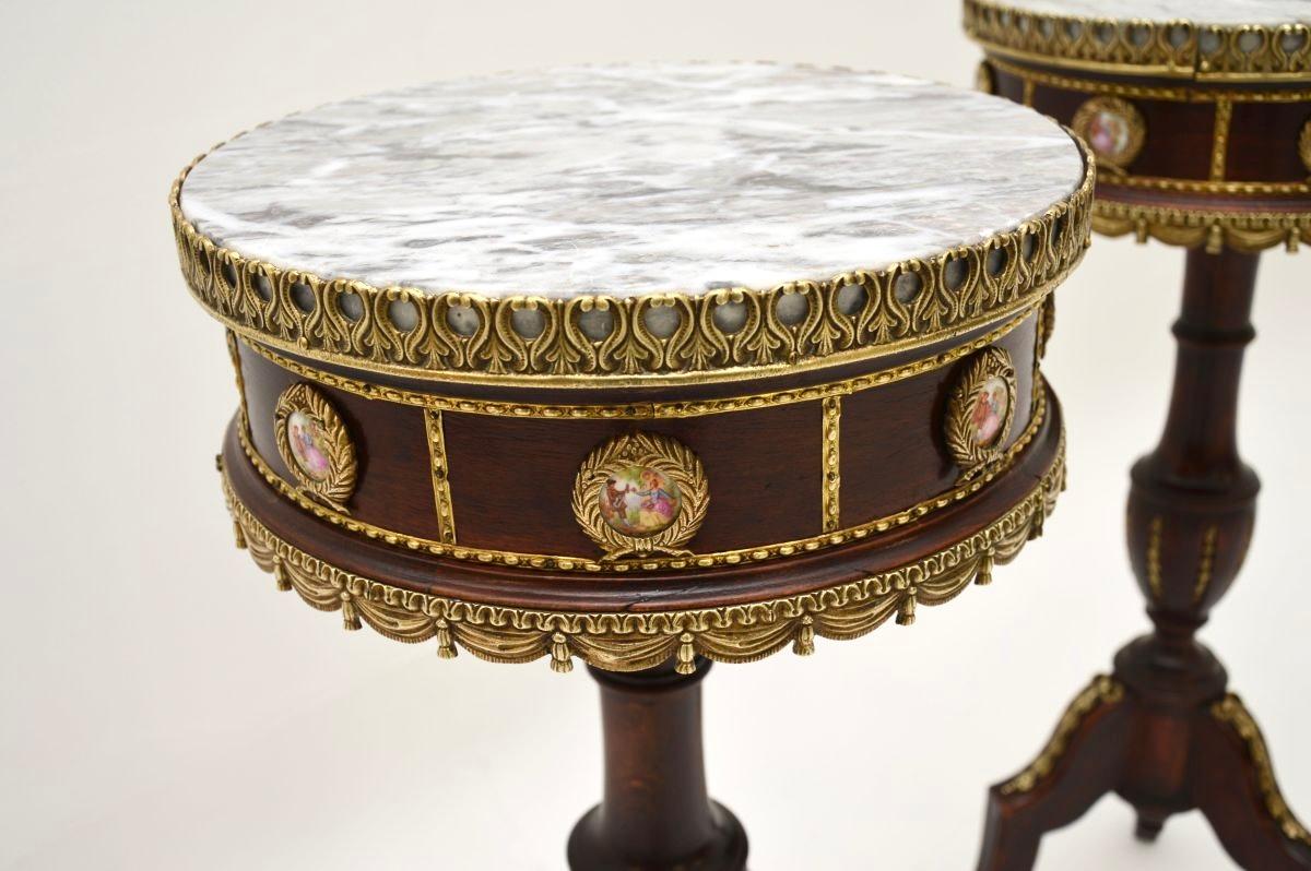 Mid-20th Century Pair of Antique French Marble Top Side Tables