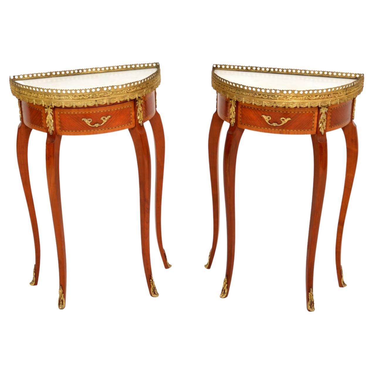 Pair of Antique French Marble Top Side Tables For Sale