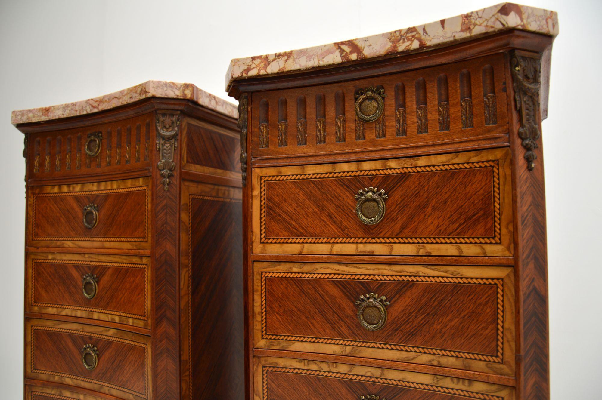 Pair of Antique French Marble Top Slim Chests of Drawers In Good Condition In London, GB