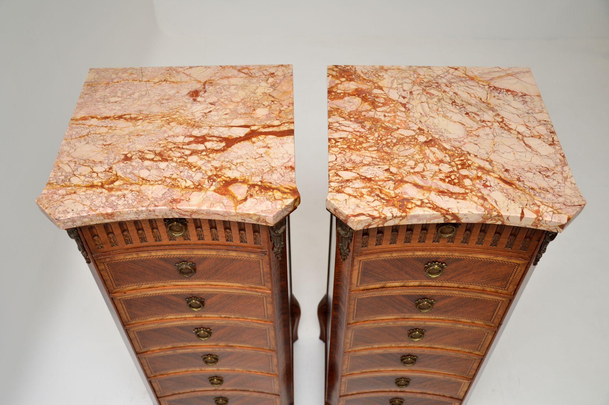 Pair of Antique French Marble Top Slim Chests of Drawers 4