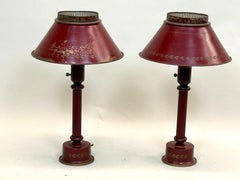 Pair of Antique French Mid-century Red & Gold Tole / Tin Table Lamps circa 1930
