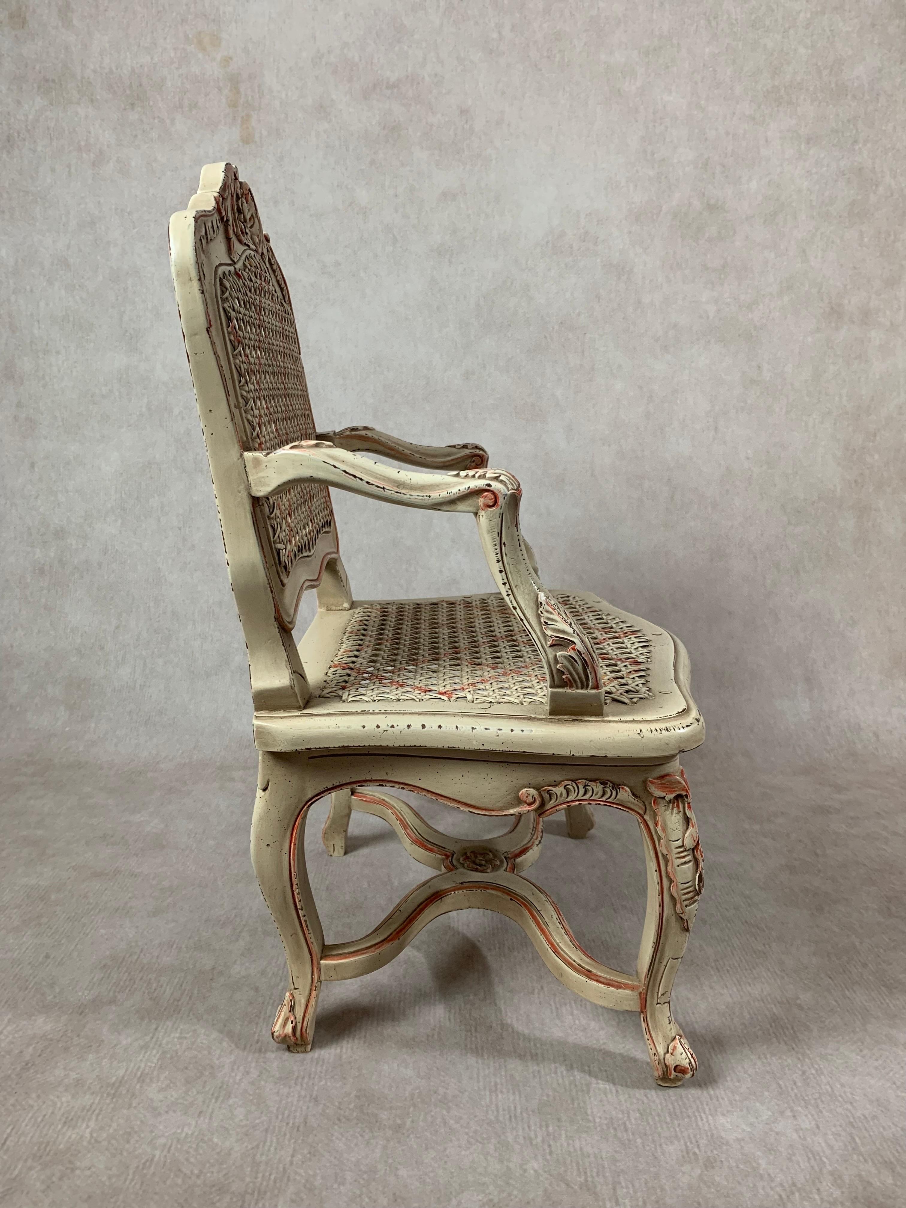 Pair of Miniature/Doll Size Louis XVI Caned Bergere Fauteuil Arm Chairs For Sale 3