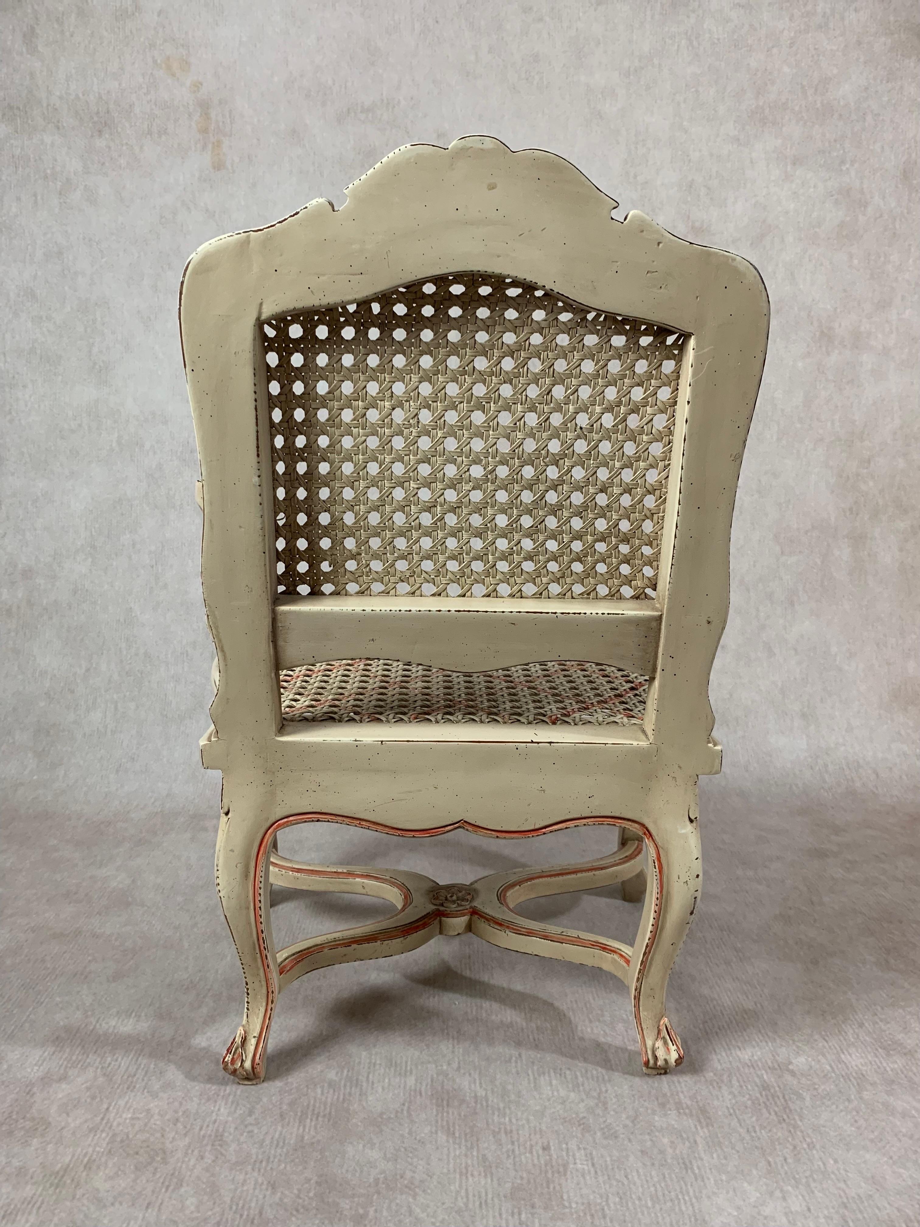 Pair of Miniature/Doll Size Louis XVI Caned Bergere Fauteuil Arm Chairs For Sale 4