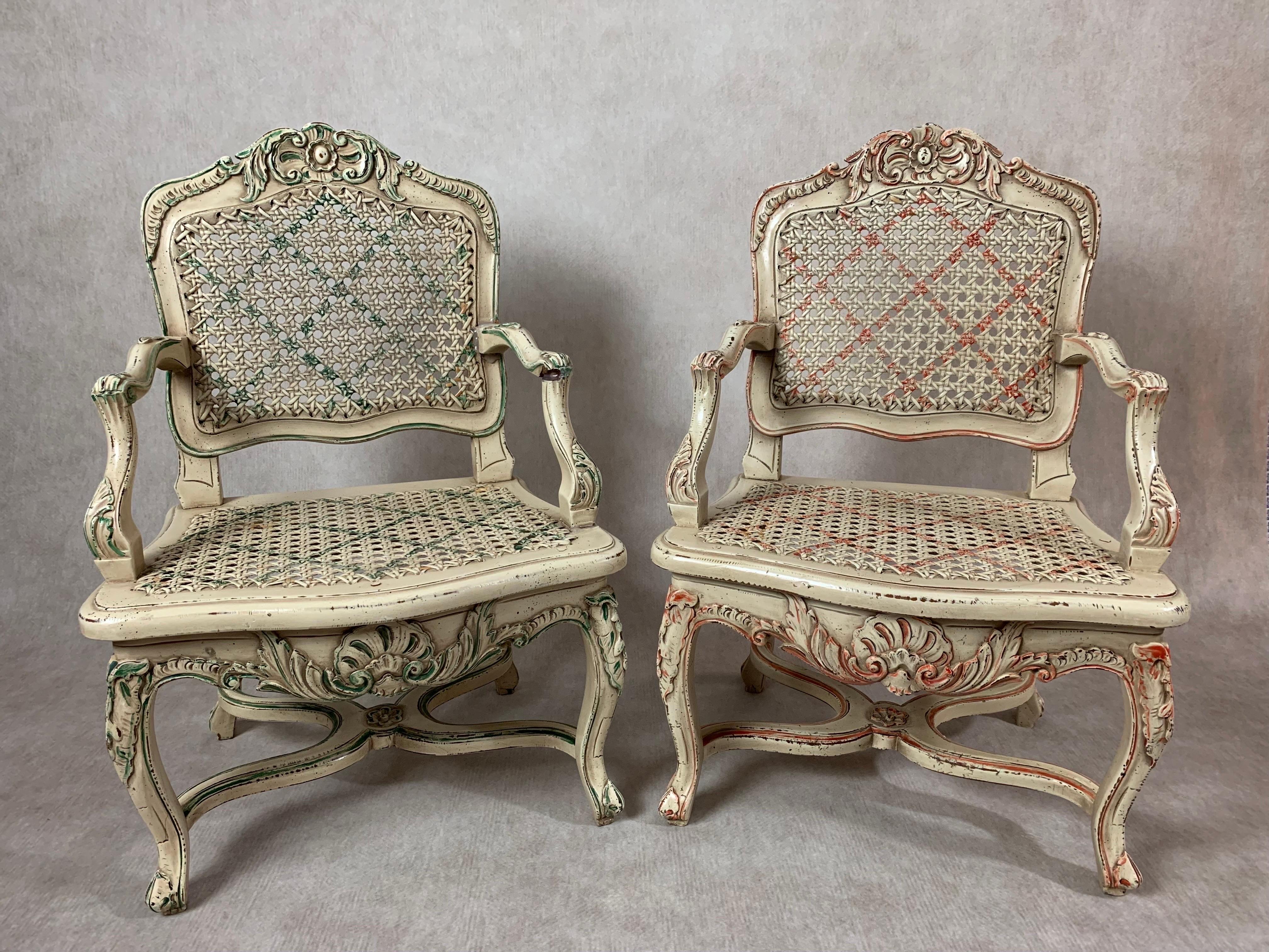 Pair of Miniature/Doll Size Louis XVI Caned Bergere Fauteuil Arm Chairs For Sale 8