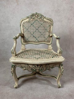 Pair of Collectible Doll Size Louis XVI Caned Bergere Fauteuil Arm Chairs