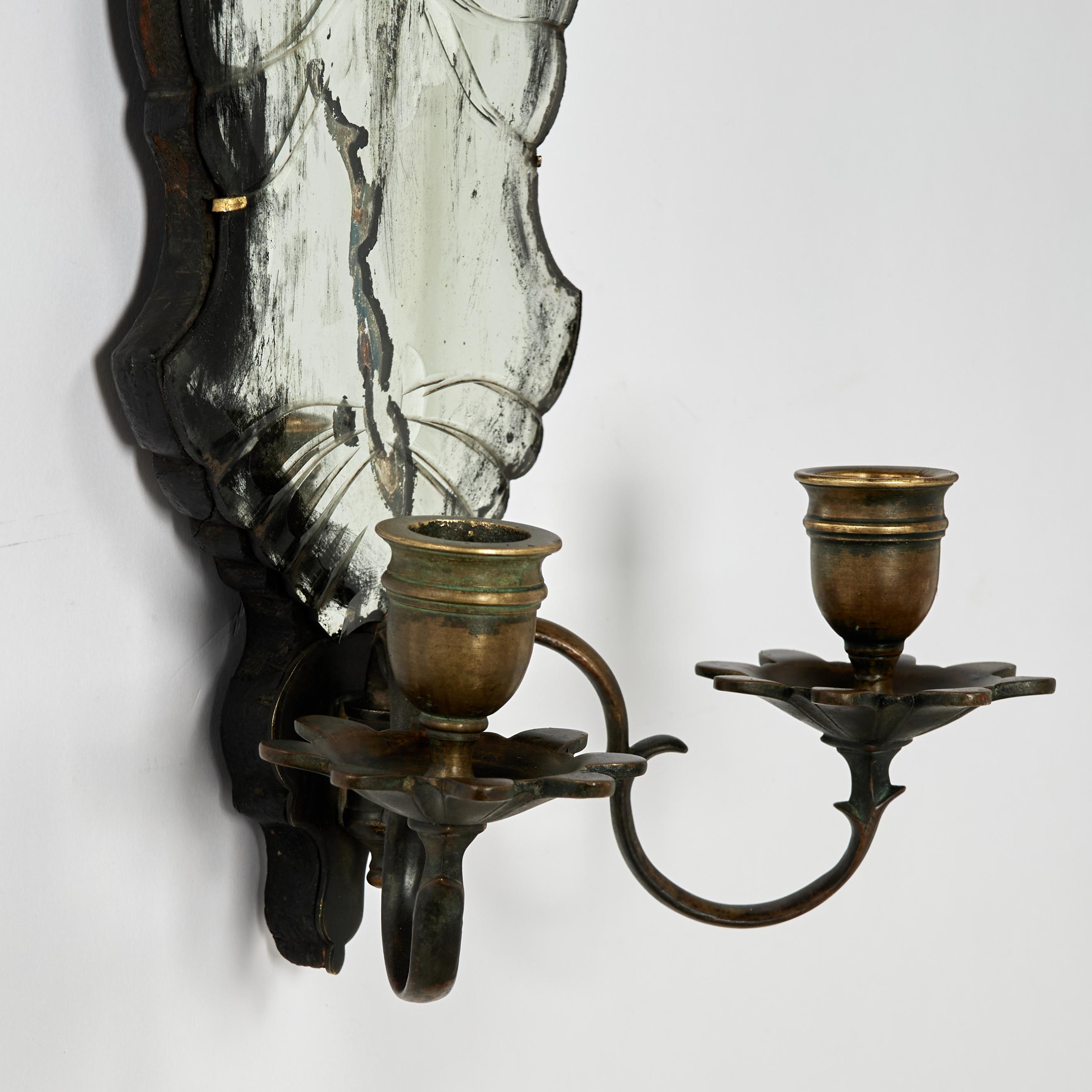 Pair of Antique French Mirrored Wall Sconces For Sale 4