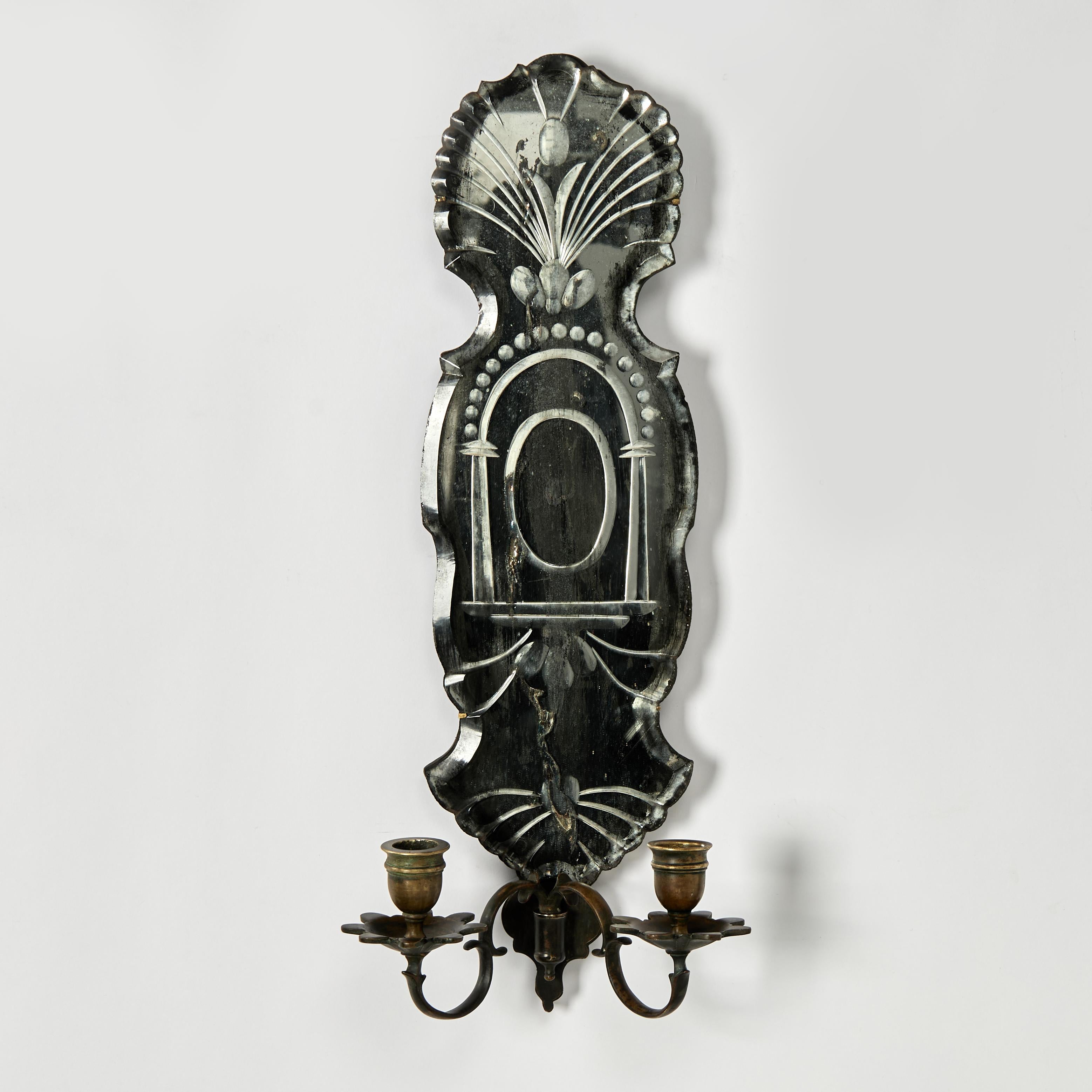 19th Century Pair of Antique French Mirrored Wall Sconces For Sale