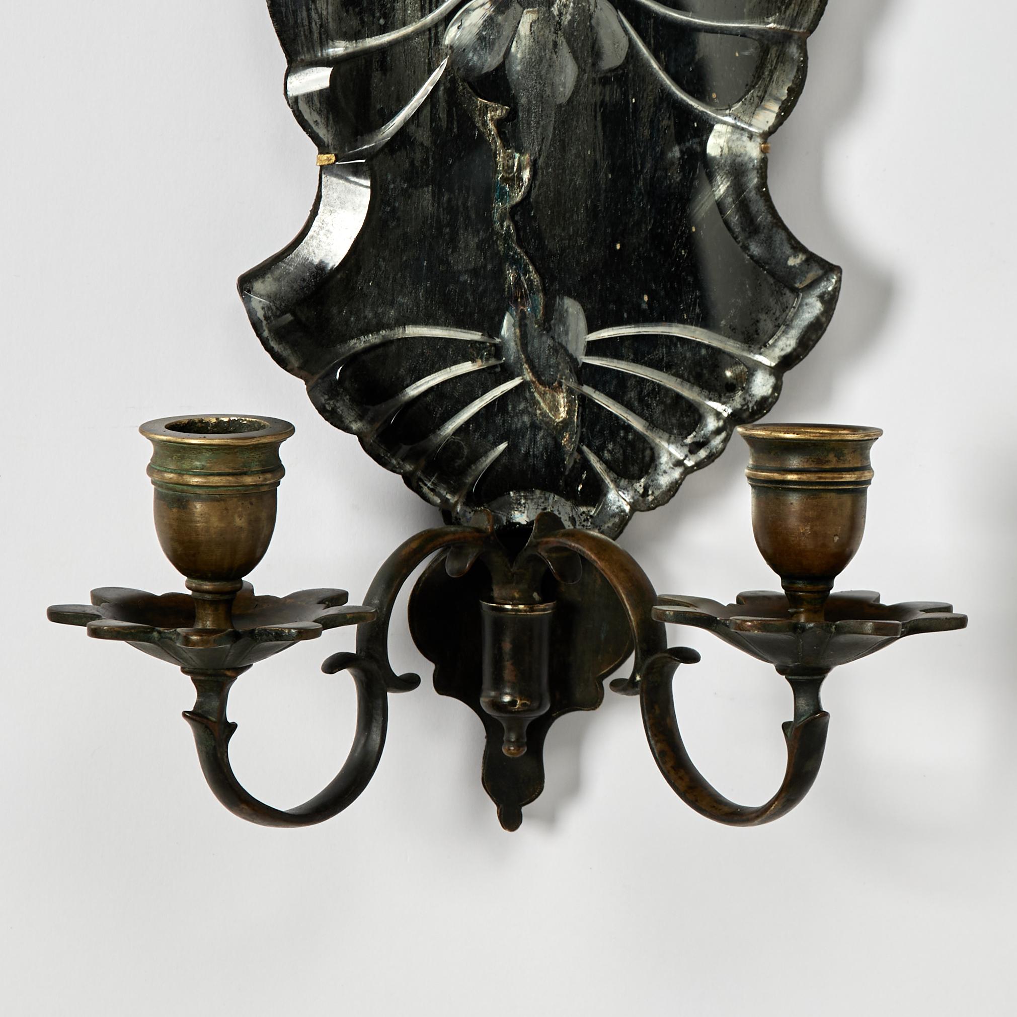 Pair of Antique French Mirrored Wall Sconces For Sale 2