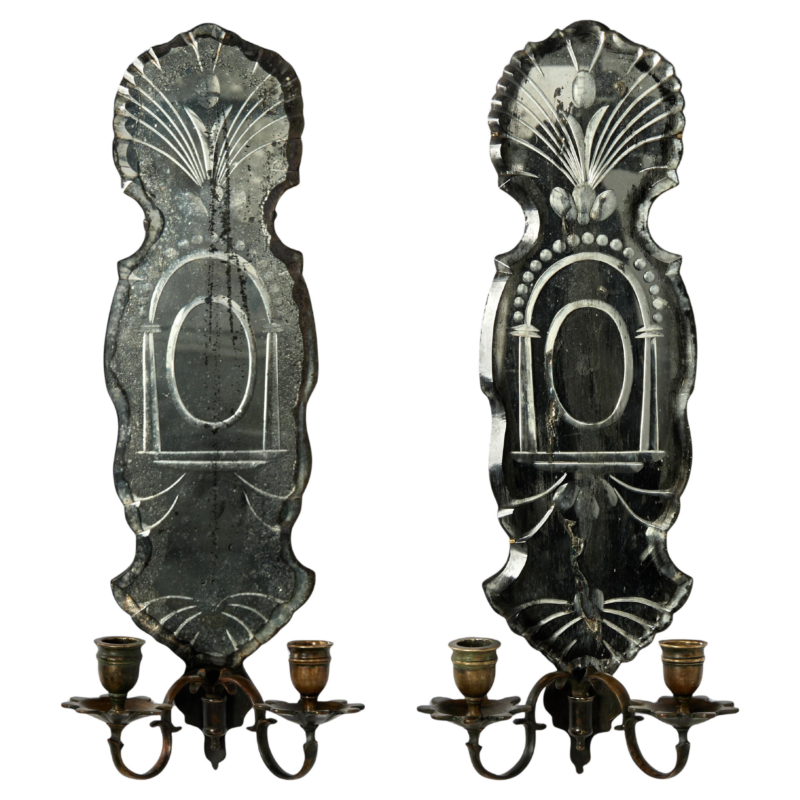 Pair of Antique French Mirrored Wall Sconces For Sale