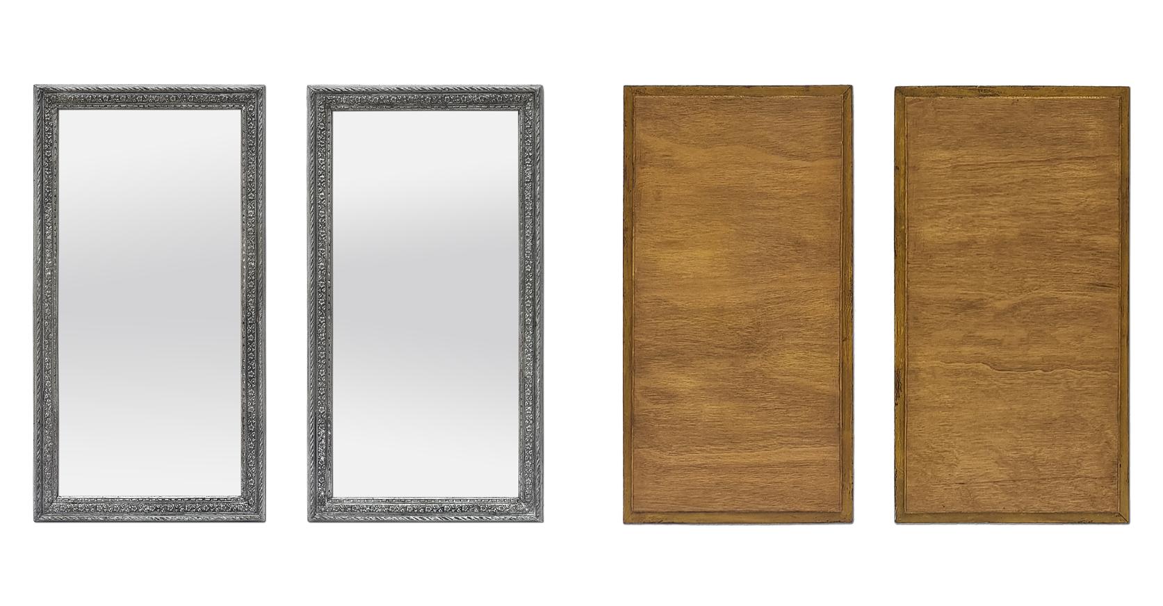 Coppia di specchi francesi antichi in legno patinato e argentato, circa 1900 in vendita 1